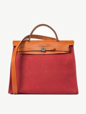 Hermes Herbag 31 Red Toile & Vache Hunter Satchel